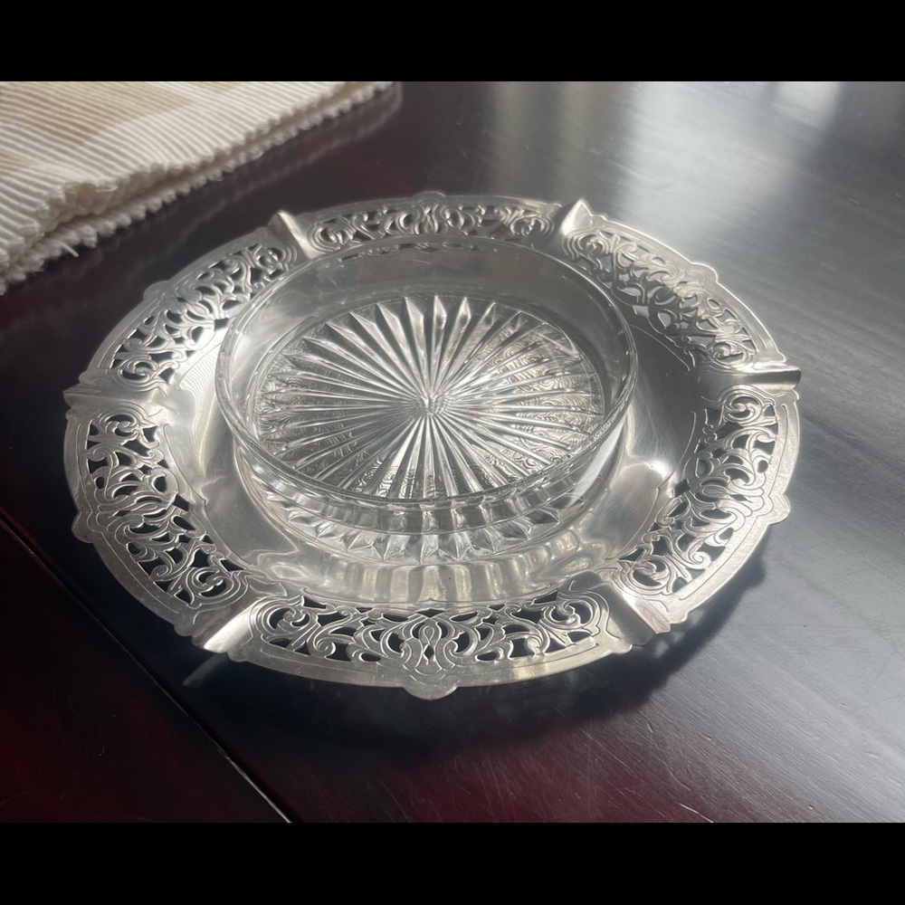 SP Silved Plated Relish Dish With Glass Insert Dish
